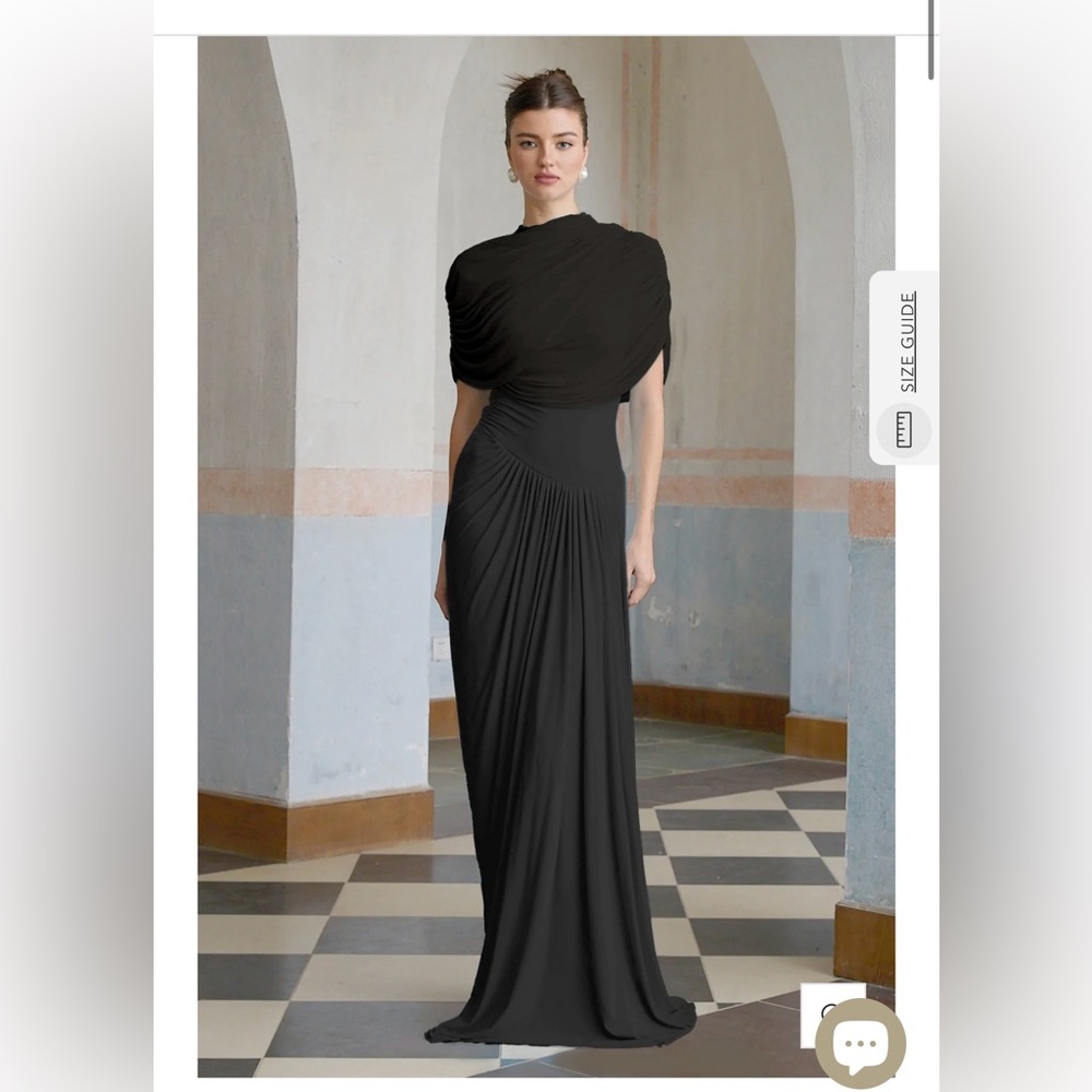 Catherine Black Asymmetrical Pleated Maxi Dress